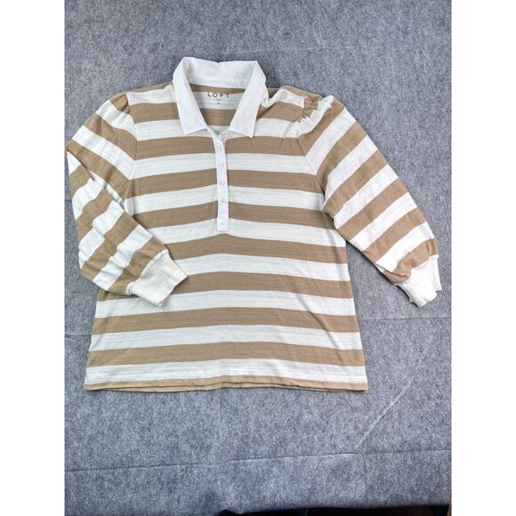 LOFT Tops - Loft Womens XL‎ Striped Rugby Collared Polo Puff Sleeve Shirt